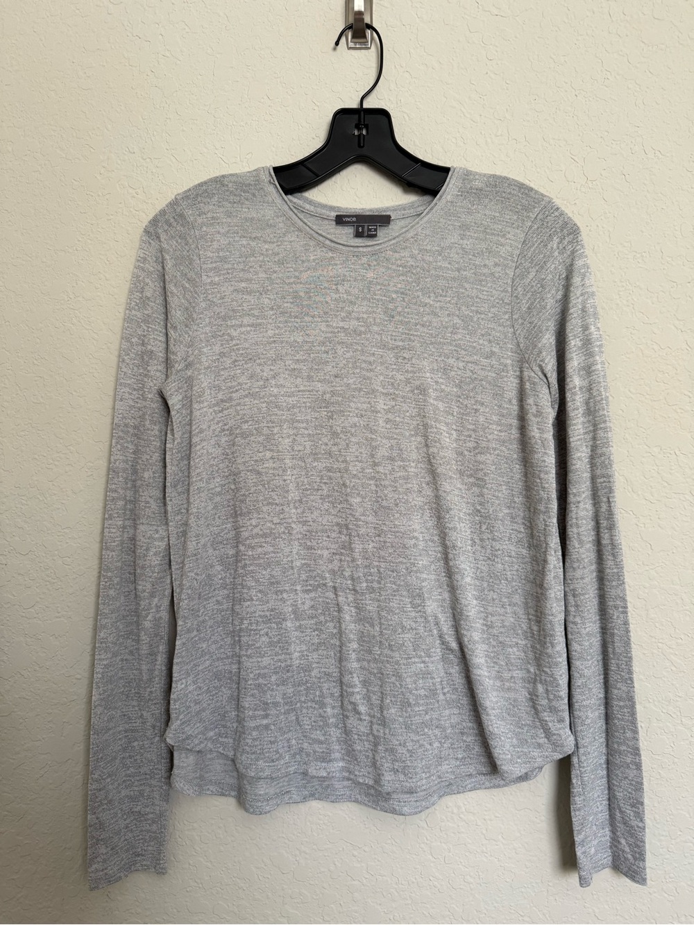 Vince Heather Grey Slub Knit Long Sleeve Top Size S Lightweight Breathable Basic